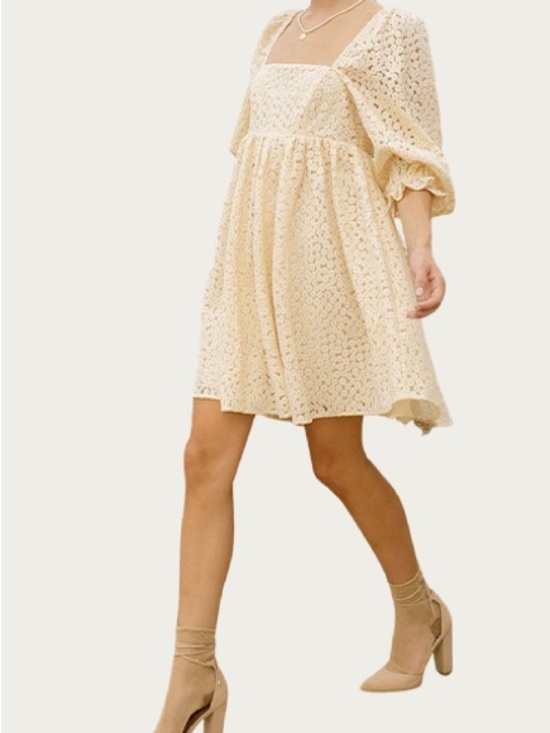 Storia Dresses & Skirts - Storia Cream Lace Puff Sleeve Square Neck Mini Dress | XL